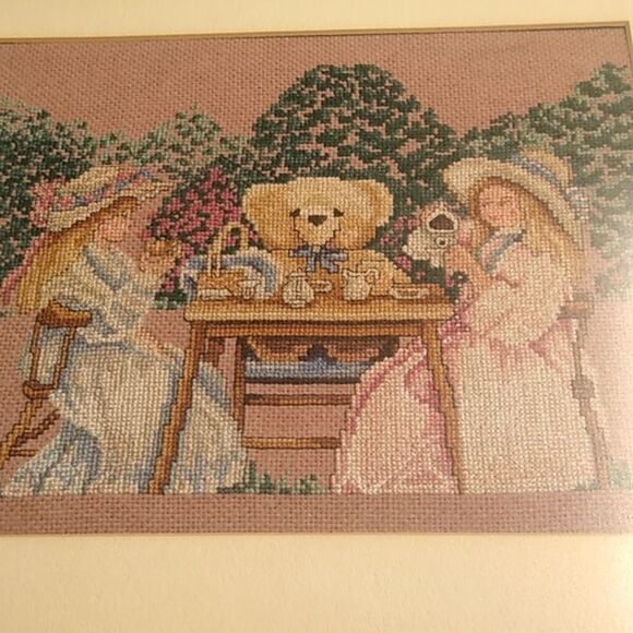 Framed Cross-Stitch Art with Brown Frame - Picture 2 of 4